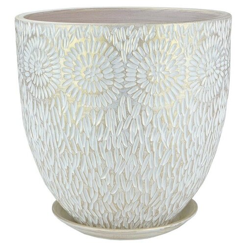 Горшок для цветов керамический с под. Астра бутон белый жемчуг 37см (23-523) 26л большой напольный размера для пальмы, драцены, фикуса + Дренаж 1л+1л
