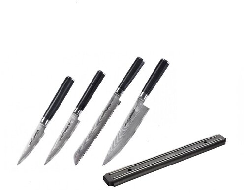 SD-0440МЧД набор ножей овощной, универсальный, хлебный, ШЕФ и магнитный держатель черного цвета