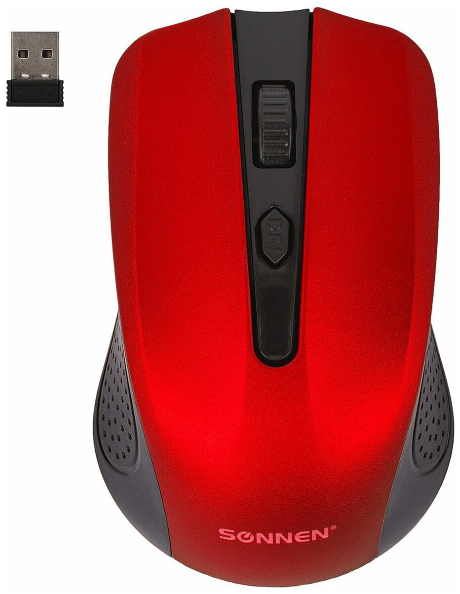 Мышь беспроводная SONNEN V99, USB, 800/1200/1600 dpi, 4 кнопки, оптическая, красная, 513529