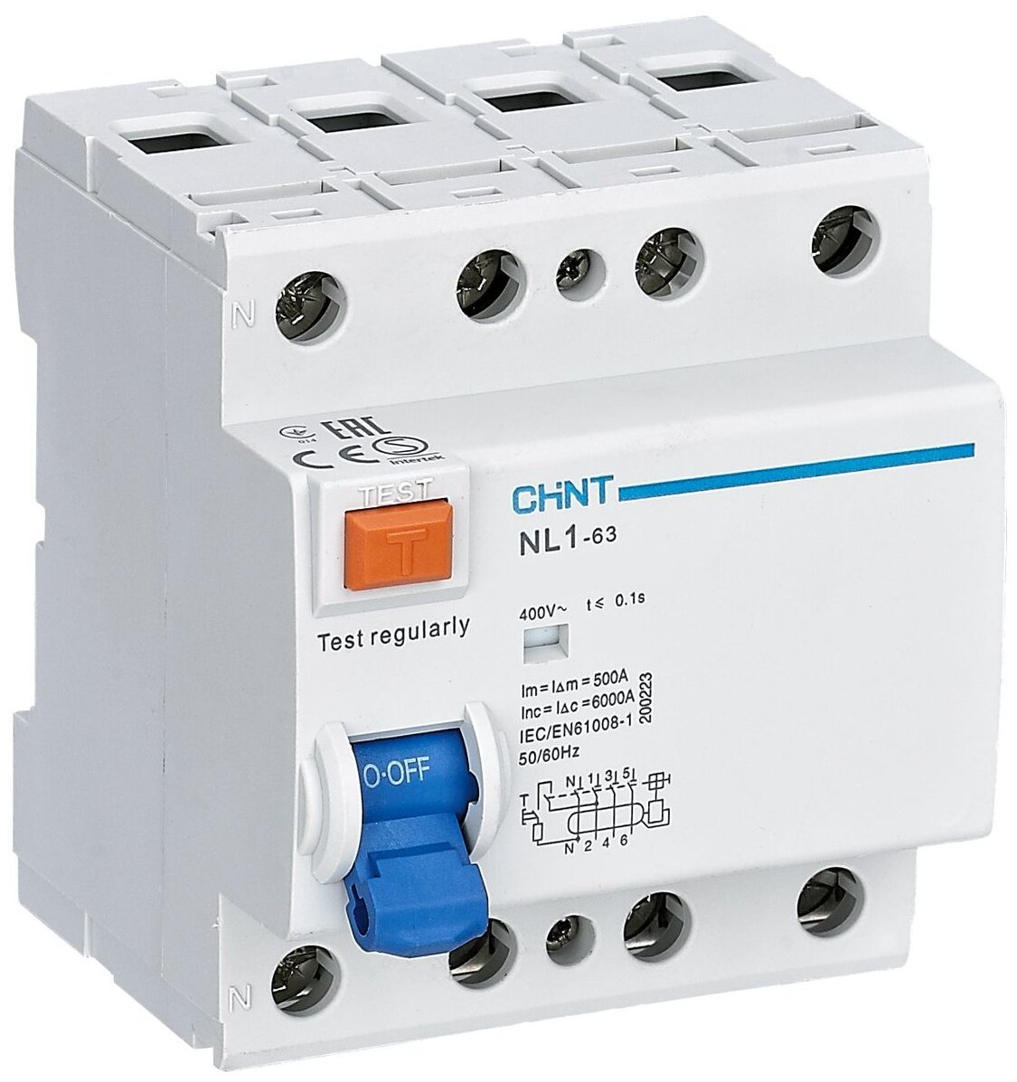 фото УЗО CHINT NL1-63 6kA 4P 30mA тип AC
