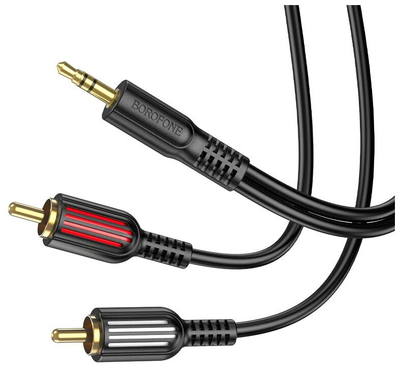 Аудио-кабель AUX Mini Jack 3.5 - 2 RCA, Borofone BL11, 150 см, черный.