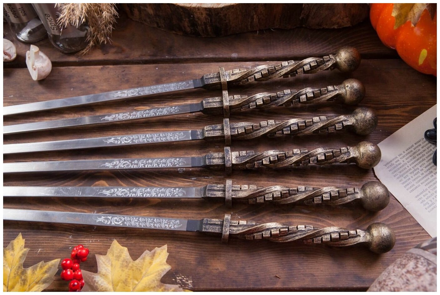 Кованые шампуры комплект 6 шт - Афон — фото 1