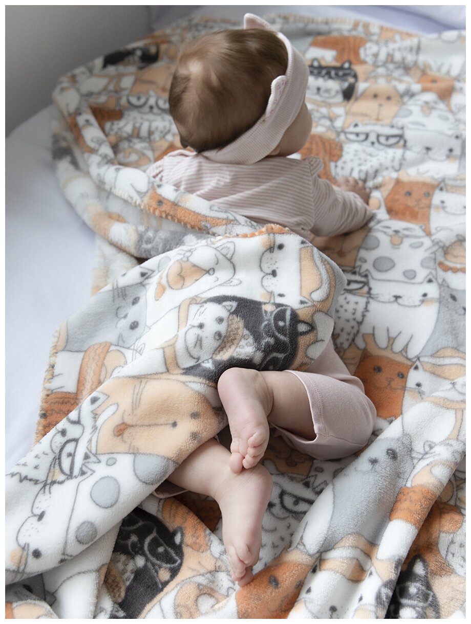 Плед детский плюшевый 100х118 "Котики", плед для новорожденных на выписку, в кроватку, коляску, для дачи, плед для пикника, одеяло для малыша, в автолюльку Baby Nice
