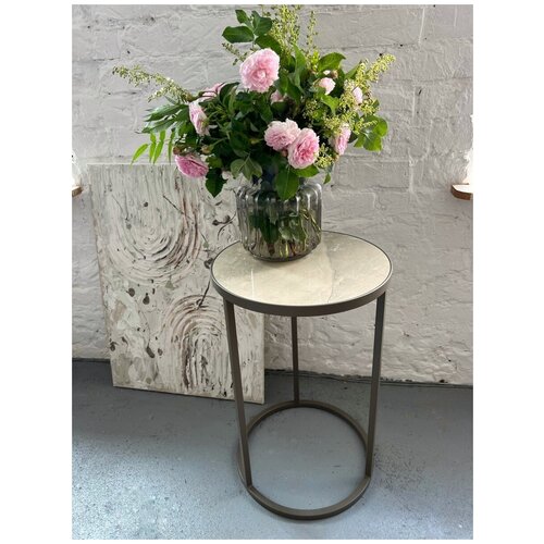 Стол прикроватный из керамогранита диаметр 35 высота 55, серо-коричневый, LUCHI