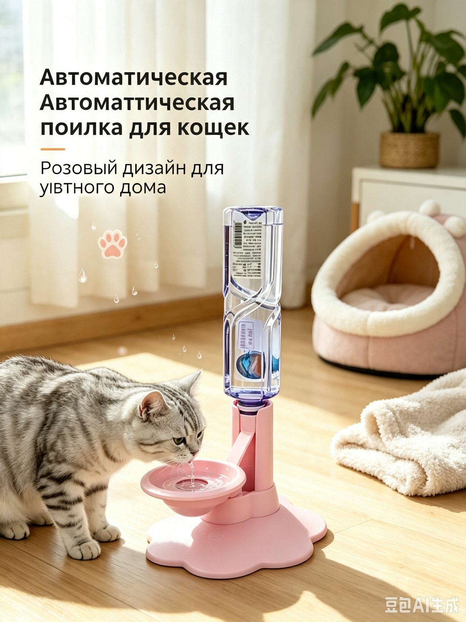 Автопоилка для кошек на время отпуска, Автоматическая миска с проточной водой без насоса, Водопой животных на дачу, Не требует электричества