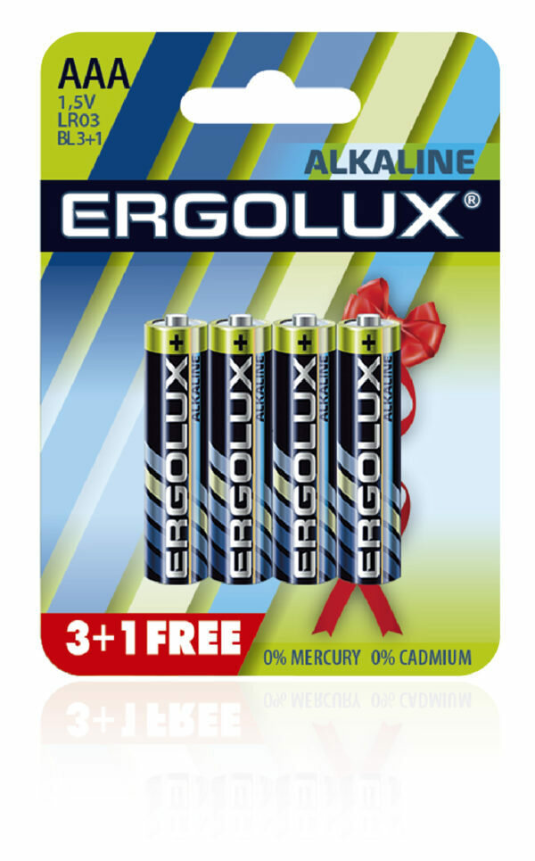 Батарейки Ergolux, 1500mAh, AAA, щелочные, комплект 4 шт, блистер — фото 1