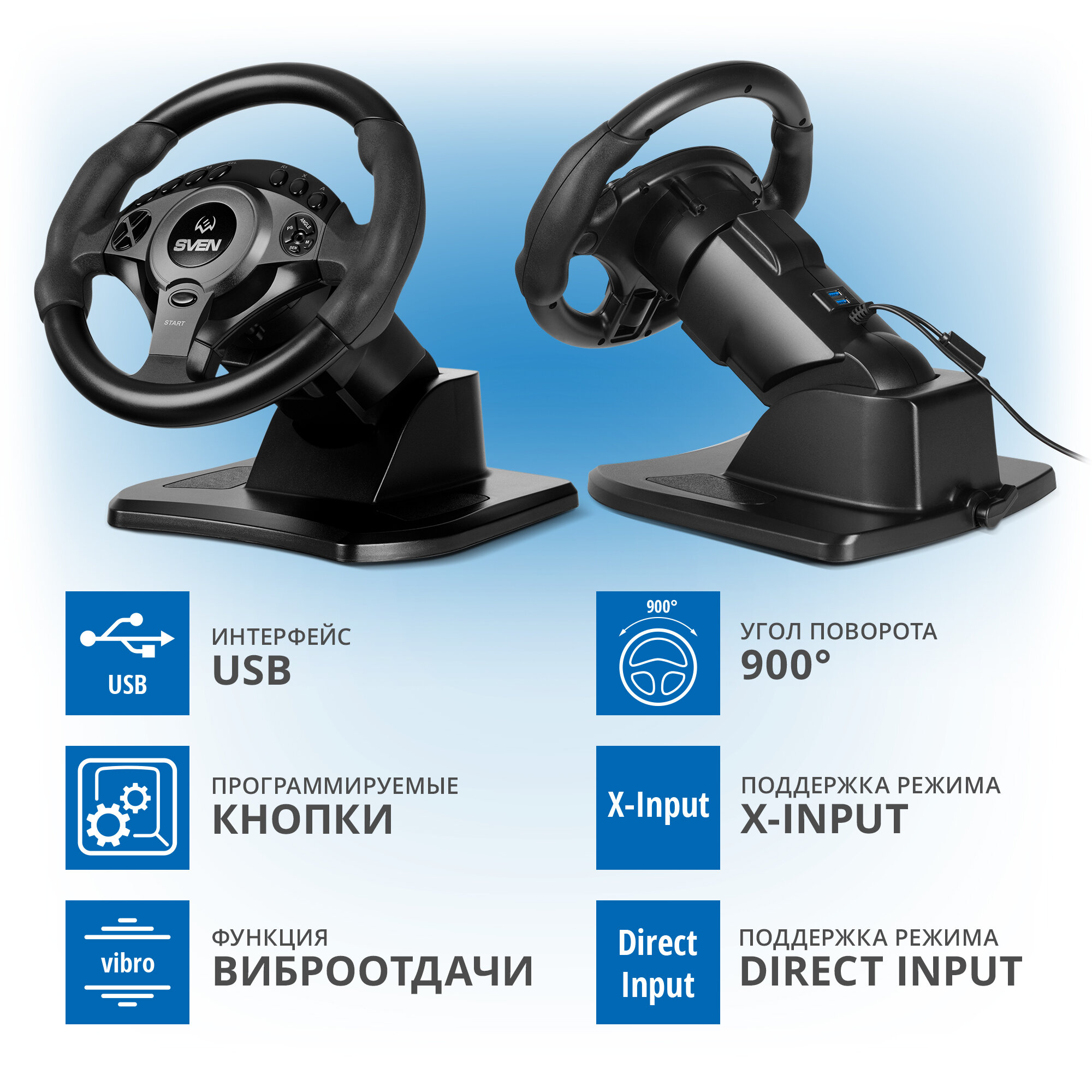 Руль GC-W750, педали, вибро-отдача, D-pad, 16 кнопок, совместимо PS4/PS3//XB1/NS/PC/X-D-Input — фото 1