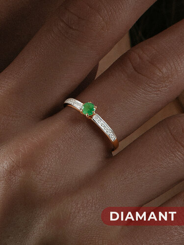 Изображение товара Кольцо, красное золото, 585 проба, бриллиант, изумруд