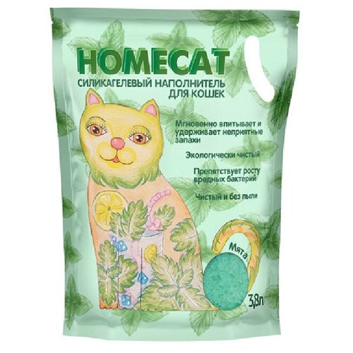 HOMECAT Мята 3,8 л силикагелевый наполнитель для кошачьих туалетов с ароматом мяты 1х8 , 79949 (2 шт) наполнитель homecat мята силикагелевый для кошачьих туалетов 7 6 л 3 3 кг