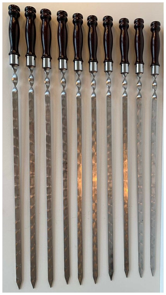 Шампура с деревянной ручкой сталь 3 мм "Премиум" (10 шампуров c деревянной ручкой), Кованые Изделия - фотография № 1