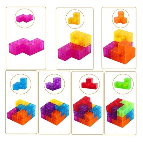 Развивающая игра 3D тетрис магнитный YJ Magnet Blocks Cube, transparent