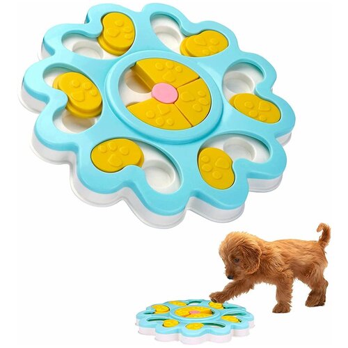 Игрушка-головоломка для медленного поедания для щенков, ф 24 см, Bentfores (желтый/голубой/белый, 33147)