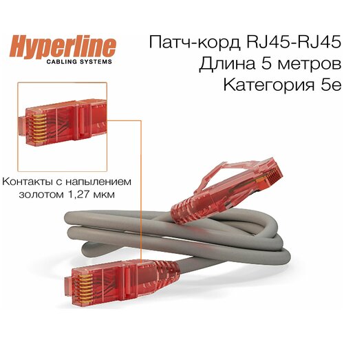 Патч-корд UTP 5E категории 5м Hyperline PC-LPM-UTP-RJ45-RJ45-C5e-5M-LSZH-WH белый