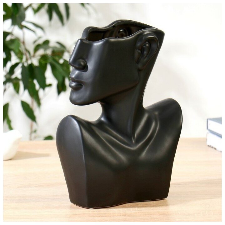 Ваза керамика "Изящный профиль" h=28 см, чёрный