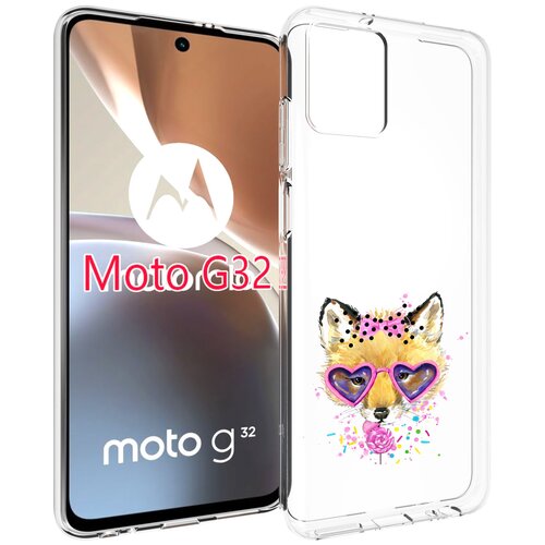 Чехол MyPads лисенок с бантиком для Motorola Moto G32 задняя-панель-накладка-бампер