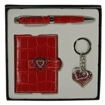 Подарочный набор "Красное сердечко": ручка, визитница, брелок, 16*16*3см