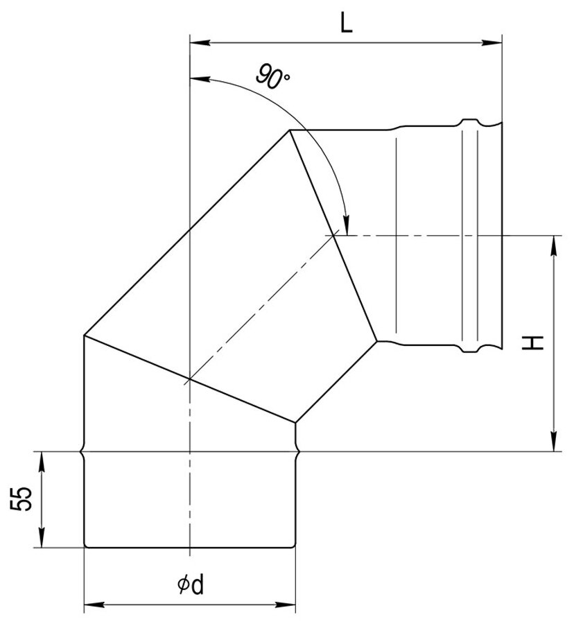 Колено угол 90° Ф150 (430/0,5 мм) (4 шт/уп) Феррум - фотография № 2