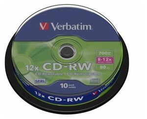 Диск CD-RW Verbatim 43480 700МБ, 80 мин, 8-12x, 10 шт, Cake Box, DL+