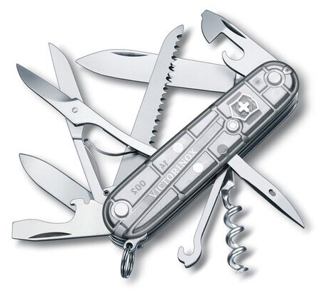 Нож Victorinox Huntsman, 91 мм, 15 функций, полупрозрачный серебристый