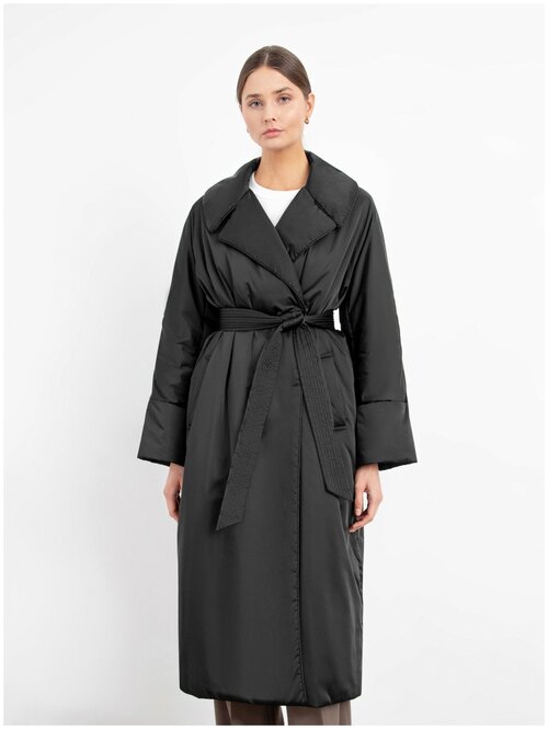 Пальто-кокон  Pompa демисезонное, силуэт прямой, удлиненное, размер 50/170, черный