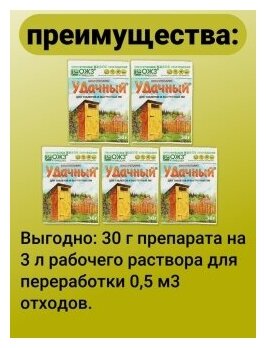 Удачный септик выгребных ям септиков дачных уличных туалетов биоактиватор биопрепарат набор 5 по 30 гр. ОЖЗ Кузнецова - фотография № 4