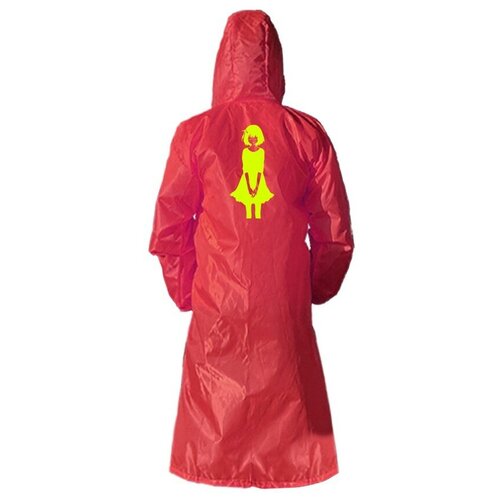 Дождевик, размер 50-54, красный с капюшоном с желтым принтом - 1015