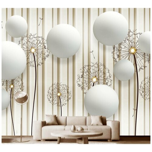 Фотообои на стену флизелиновые 3D Модный Дом Белые шары и одуванчики 350x300 см (ШxВ)