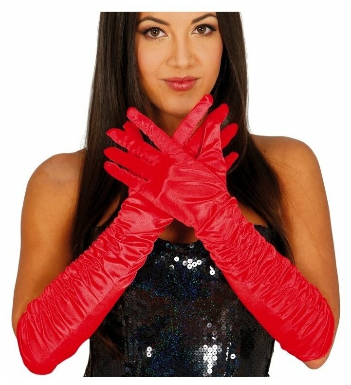 Красные сатиновые перчатки со сборкой (17029)
