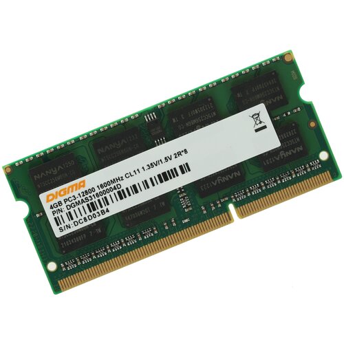 Оперативная память DIGMA DDR3 1600 МГц SODIMM CL11 1784232 оперативная память kingston value 8 гб ddr3 1600 мгц sodimm cl11 kvr16s11 8wp