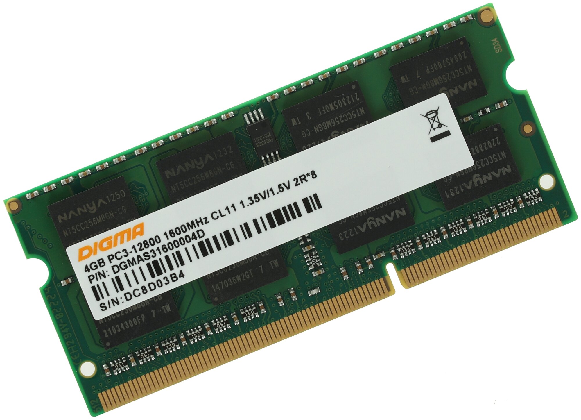 Оперативная память Digma DDR3 - 4Gb, 1600 МГц, SO-DIMM, CL11 (dgmas31600004d) - фото №1