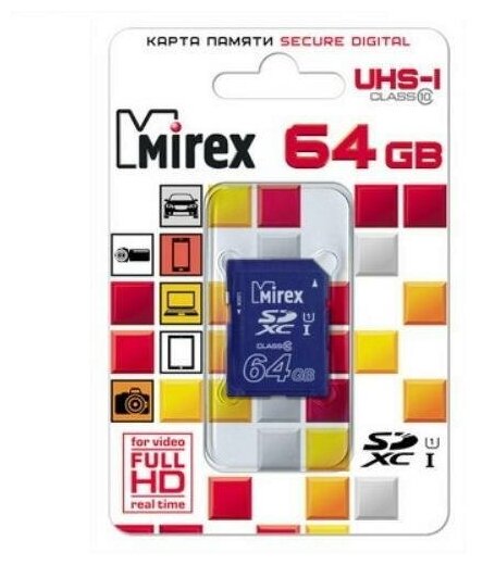 Карта памяти SDXC Mirex 64 Гб класс 10 UHS-I Secure Digital flash card