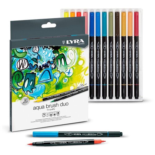 Набор профессиональных акварельных фломастеров Lyra Aqua Brush двусторонние 12 цветов