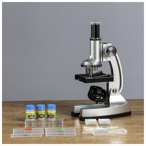 Микроскоп КНР Исследование кратность увеличения 600х 300х 100х с подсветкой серебристый 3867₽