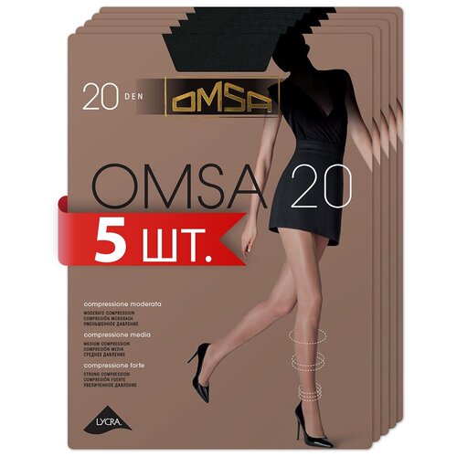 Колготки Omsa New, 20 den, 5 шт., размер 5XL, черный