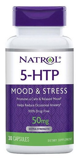 Natrol 5-HTP от стресса, 50 мг, 30 капсул, Natrol