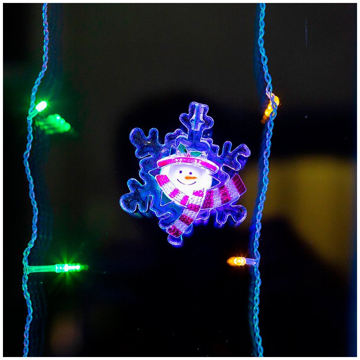 Фигура светодиодная на присоске Снежинка со снеговиком RGB Neon-Night - фото №5