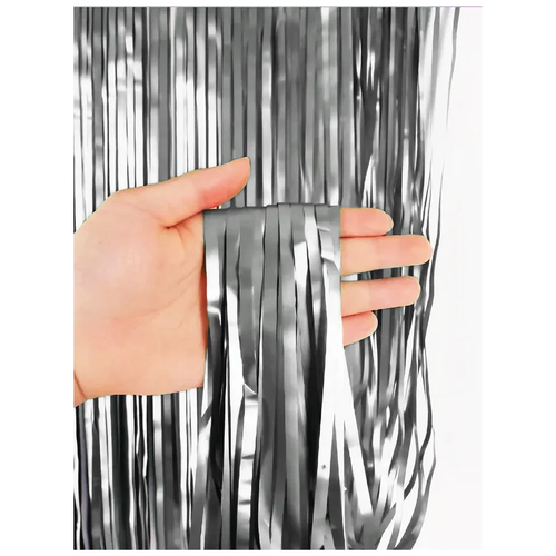 Дождик новогодний занавес на елку, на стену для фотозоны, 150x10 см, серебристый