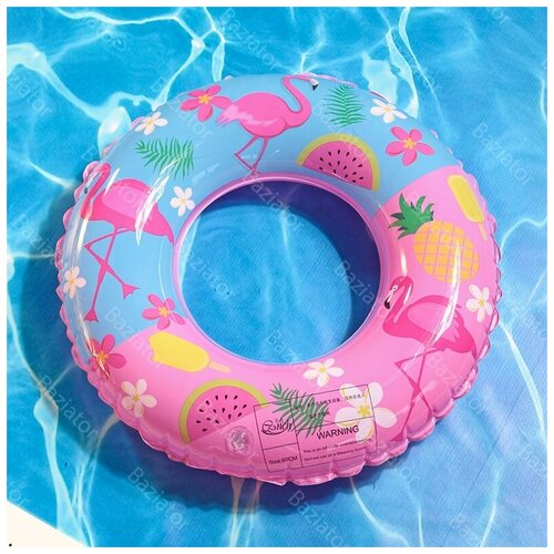 Детский надувной круг для плавания Розовый фламинго, для безопасного активного отдыха на воде на пляже и в бассейне, розово-голубой 80 см