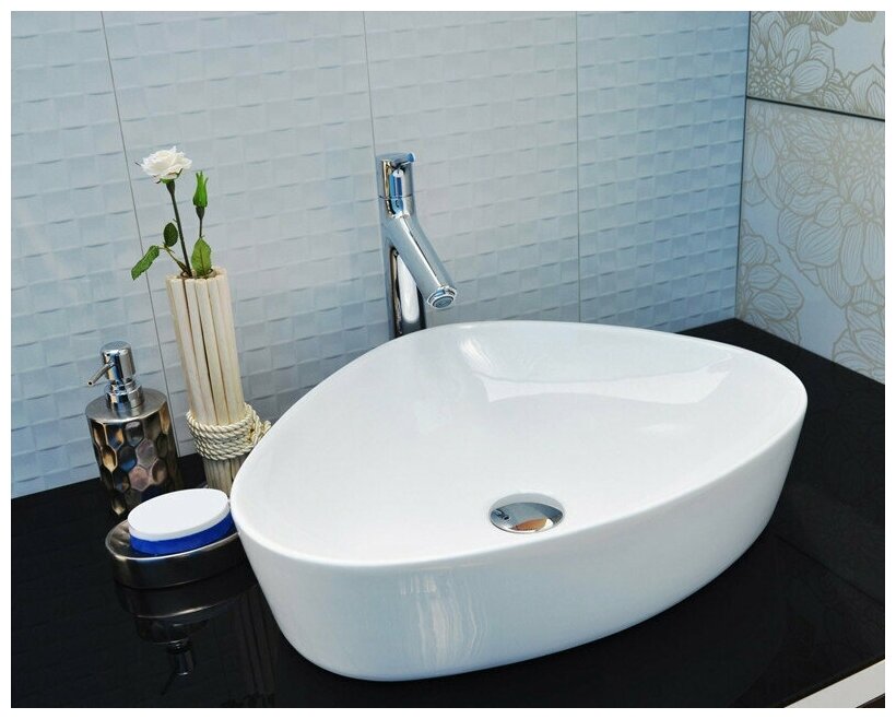 Раковина для ванной. Раковина накладная CeramaLux 9386 белый без перелива - фотография № 2