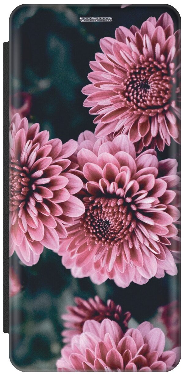 Чехол-книжка на Apple iPhone SE / 5s / 5 / Эпл Айфон 5 / 5с / СЕ с рисунком "Нежные розовые астры" черный