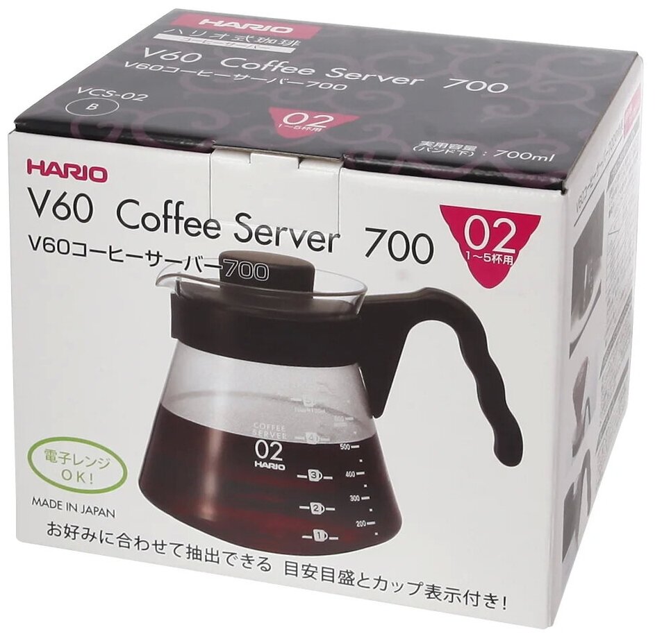 Чайник сервировочный с чёрной пластиковой ручкой HARIO VCS-02B, 700 мл. - фотография № 3