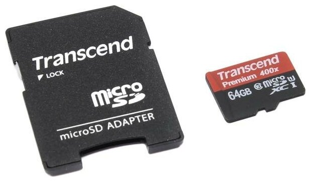 Карта памяти Micro SDXC 64Gb Transcend Class 10 + адаптер SD (TS64GUSDU1)