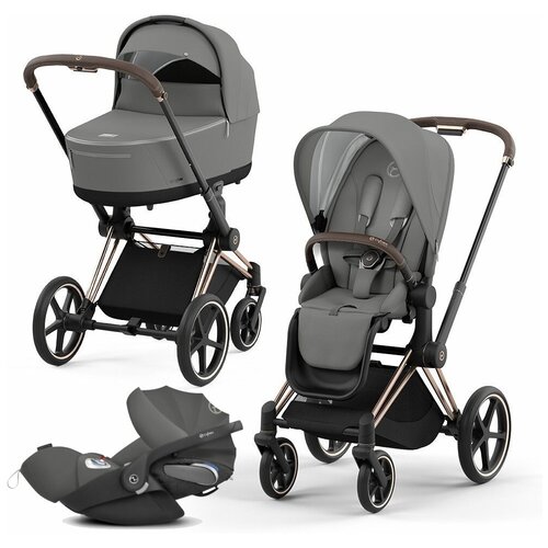 Коляска 3 в 1 Cybex PRIAM IV Soho Grey шасси Rosegold набор чехлов прогулочного блока cybex priam iv fe spring blossom light 521002813