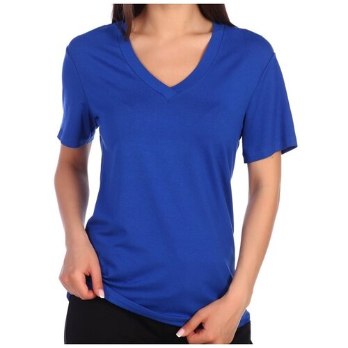 футболка женская васильковая вырез мысиком размер 56