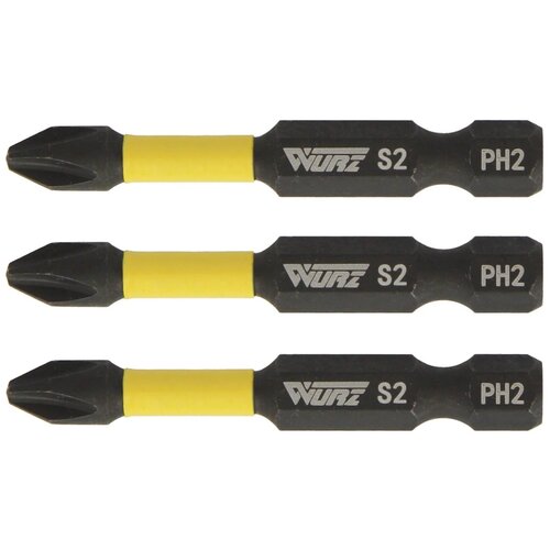 бита ph2 pz2 x 65мм s3 3шт двусторонняя намагниченная wurz 2620 Набор бит и насадок WURZ 2900-3, 3 предм., черный / желтый
