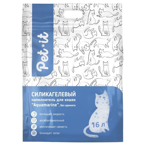 Pet-it Aquamarine силикагелевый наполнитель для кошек, без аромата 16л (6,8кг)