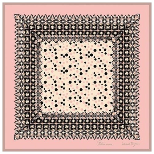 фото Платок petrusse, натуральный шелк, 90х90 см, хаки, розовый