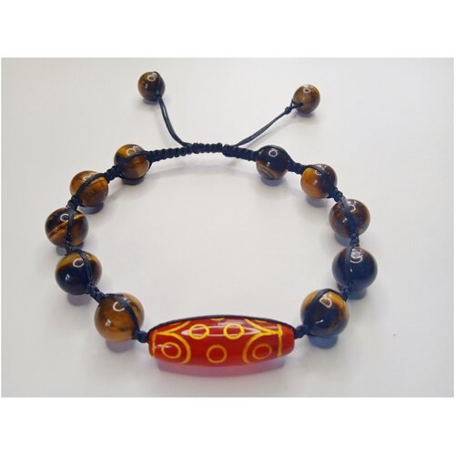 Браслет подарок мужской Тигровый глаз и Бусина Дзи 