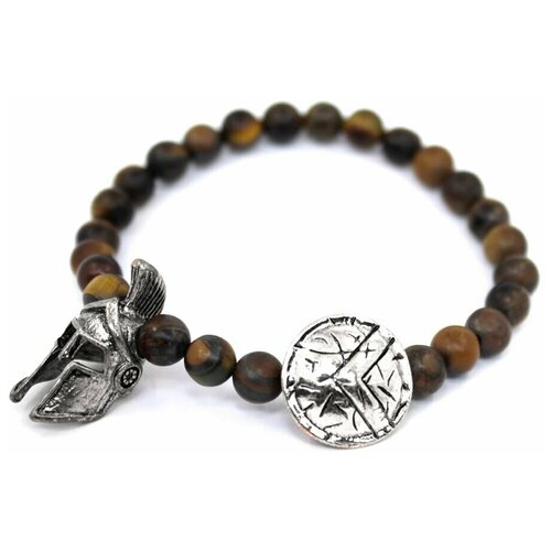 фото Handinsilver ( посеребриручку ) браслет из матового камня тигровый глаз 6мм со щитом и шлемом