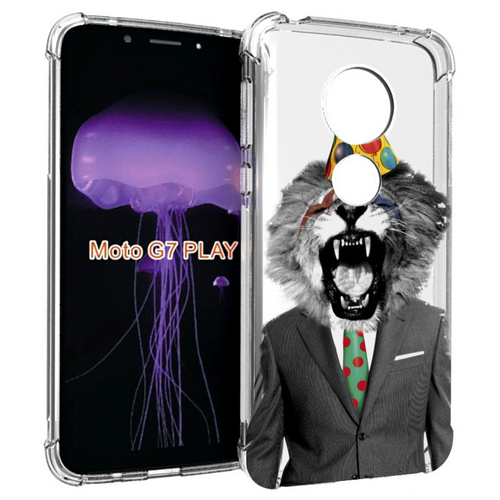 Чехол MyPads Лев в галстуке для Motorola Moto G7 Play задняя-панель-накладка-бампер чехол mypads разноцветный лев детский для motorola moto g7 play задняя панель накладка бампер